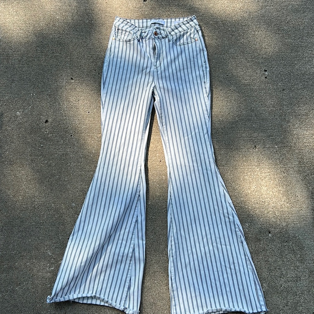 Judy Blue super flare blue pinstripe jeans